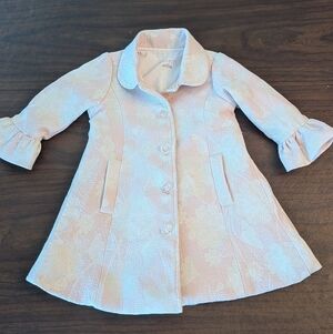 Stunning Toddler Peacoat Floral Satin Dress Coat Jacket Pink Brocade 12M Month